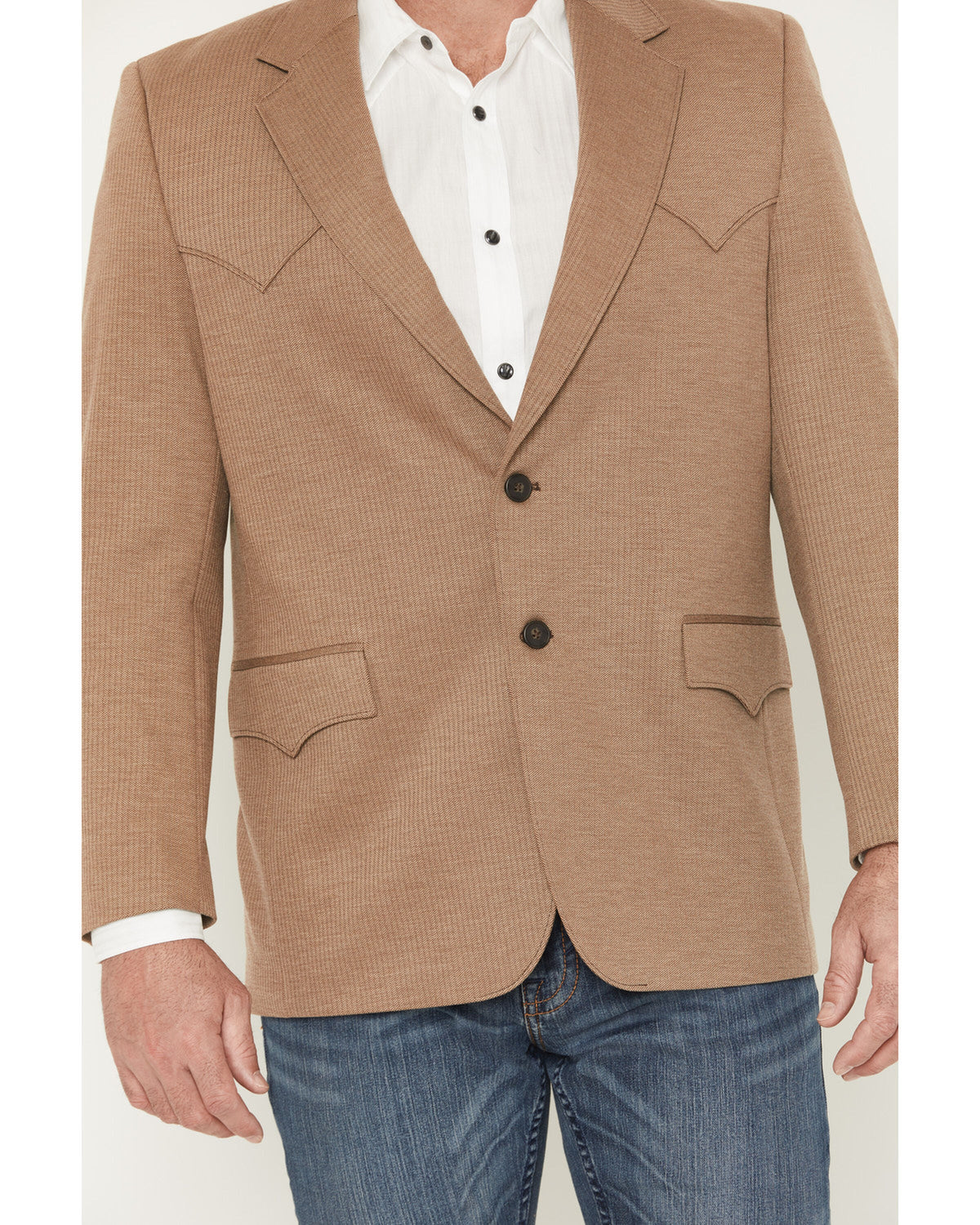Circle S Mens Plano Sportcoat Americano Brown elbow patches and two flap handwarmer pockets ranch wear