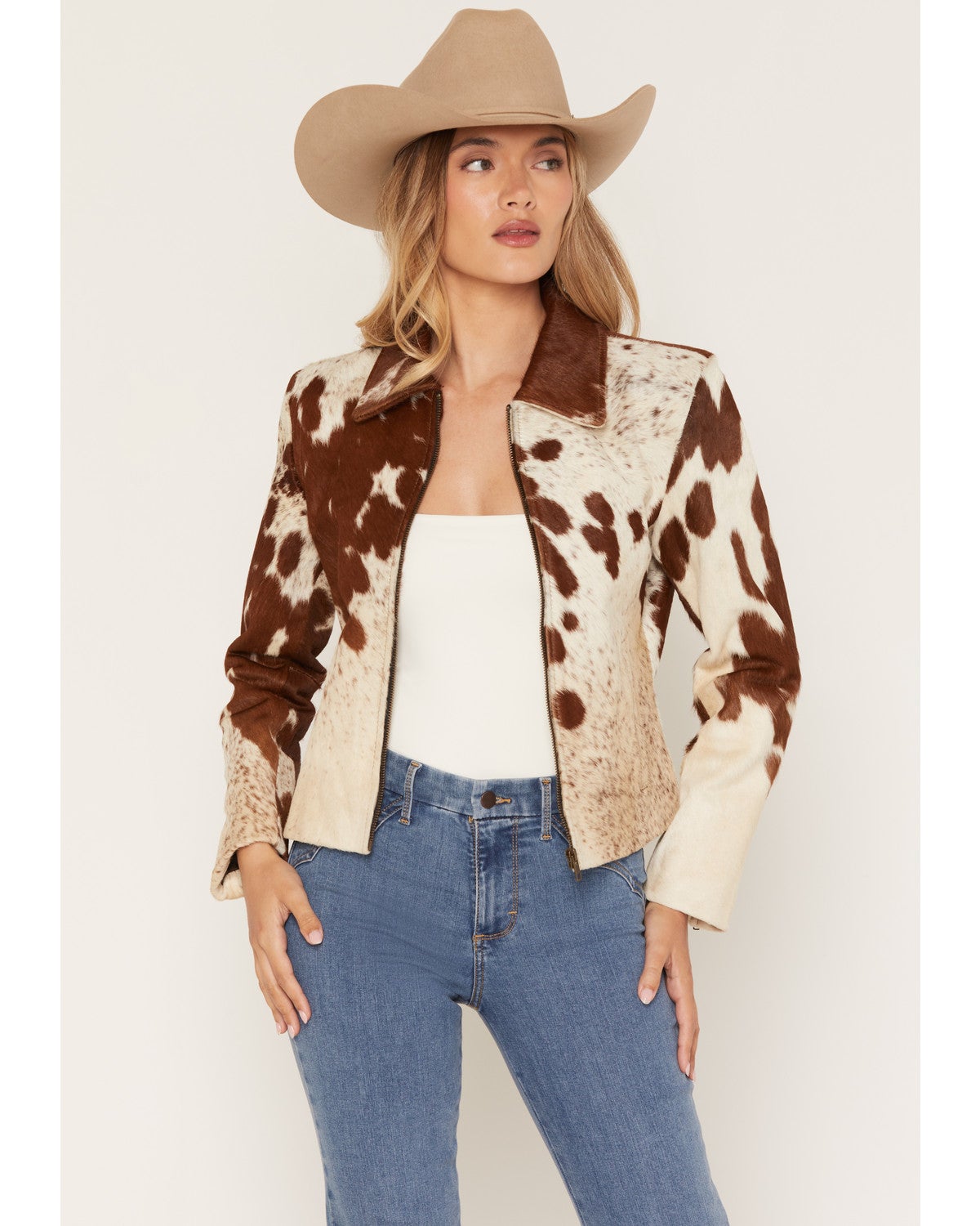 Cripple Creek Womens Genuine Cowhide Zip Up Jacket genuine cowhide leather western jacket womens western boutique Utah SKU LL26694299