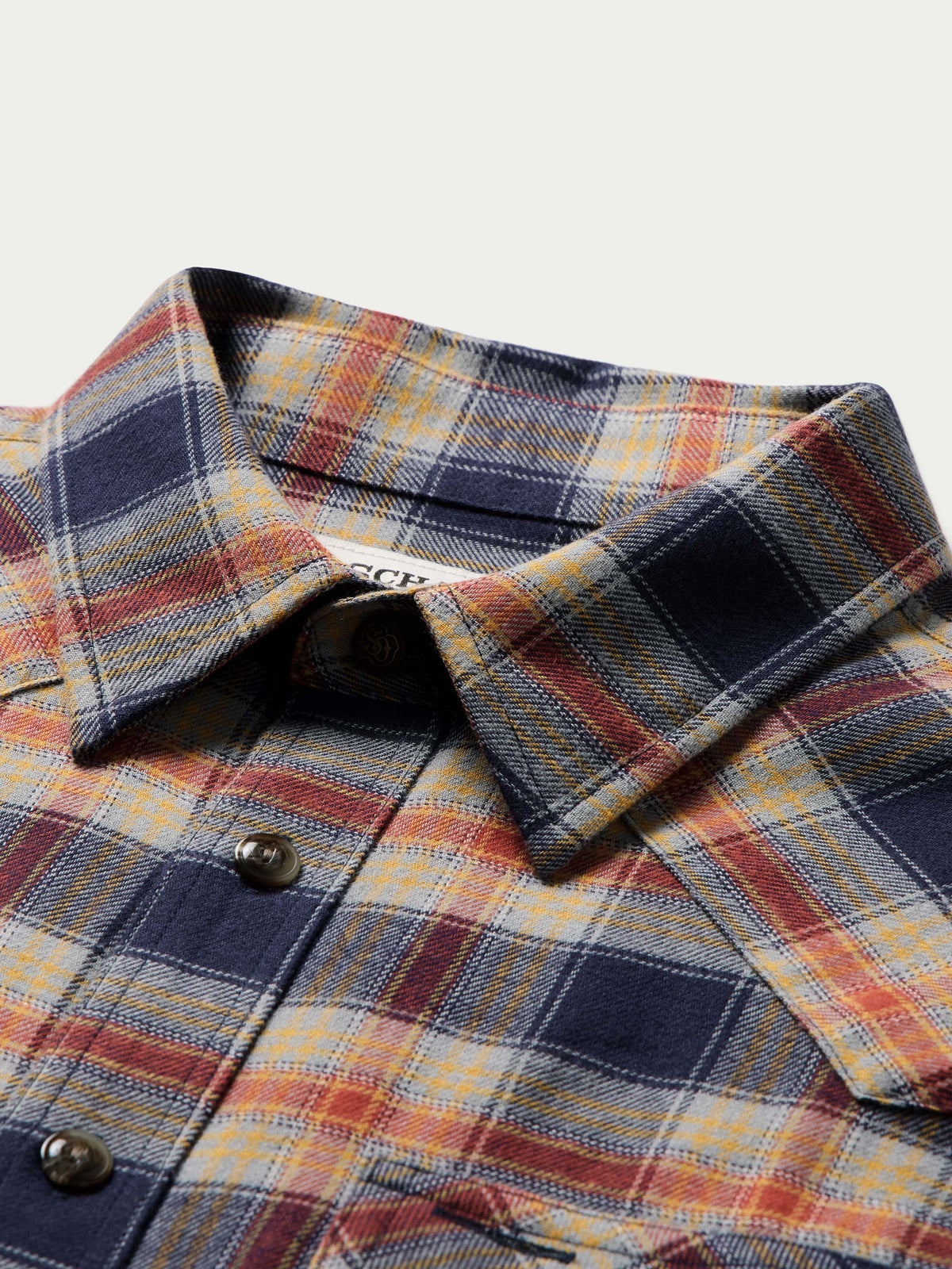 Schaefer Flannel Button Down Shirt solid brass logo button on the collar stand western fashion