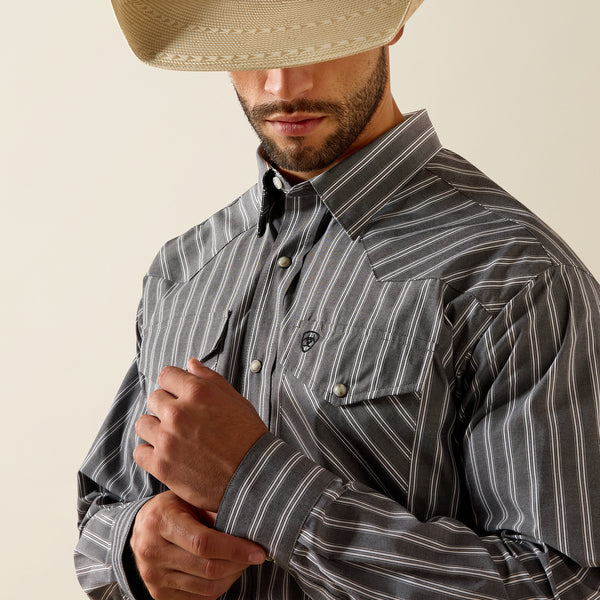 Ariat Mens Pro Series Theron Classic Fit Snap Shirt long sleeve gray grey stripe rodeo western shirt Boltranchstore.com Free Shipping