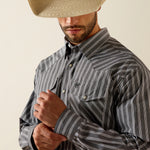 Ariat Mens Pro Series Theron Classic Fit Snap Shirt long sleeve gray grey stripe rodeo western shirt Boltranchstore.com Free Shipping