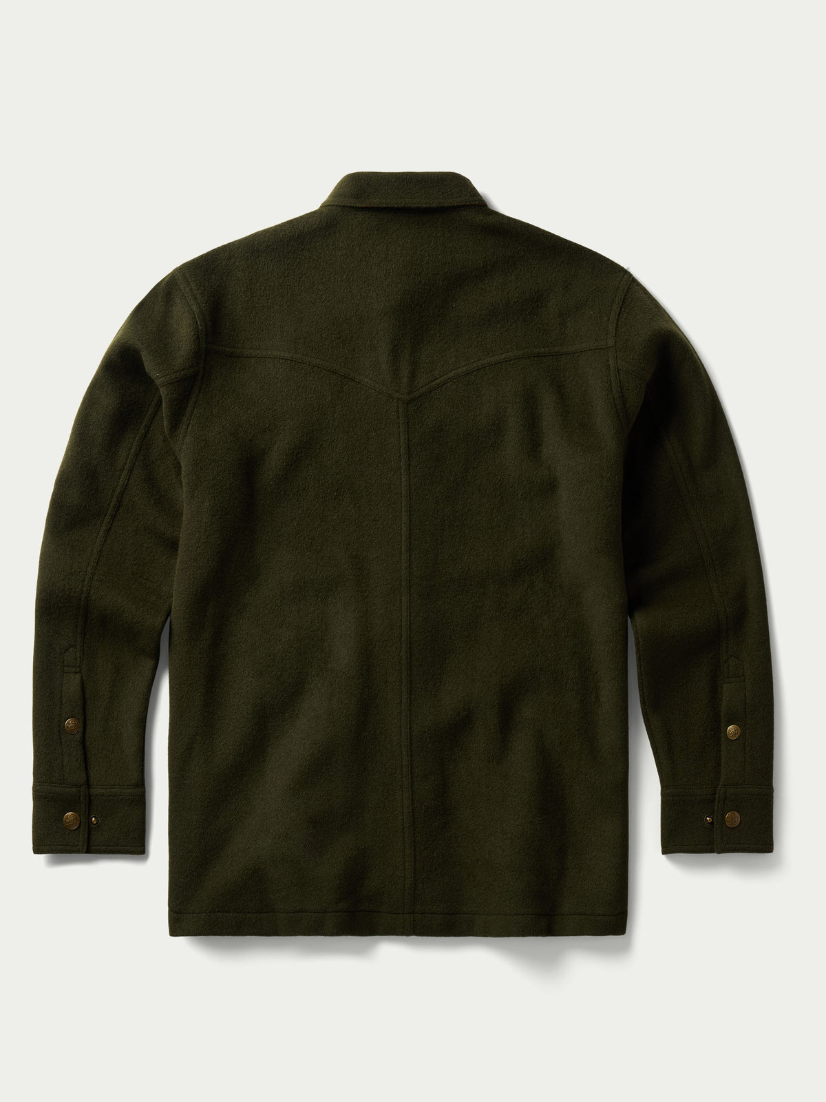 Schaefer Wool Overshirt Olive clean shoulder line and straight hem for everyday cowboy style