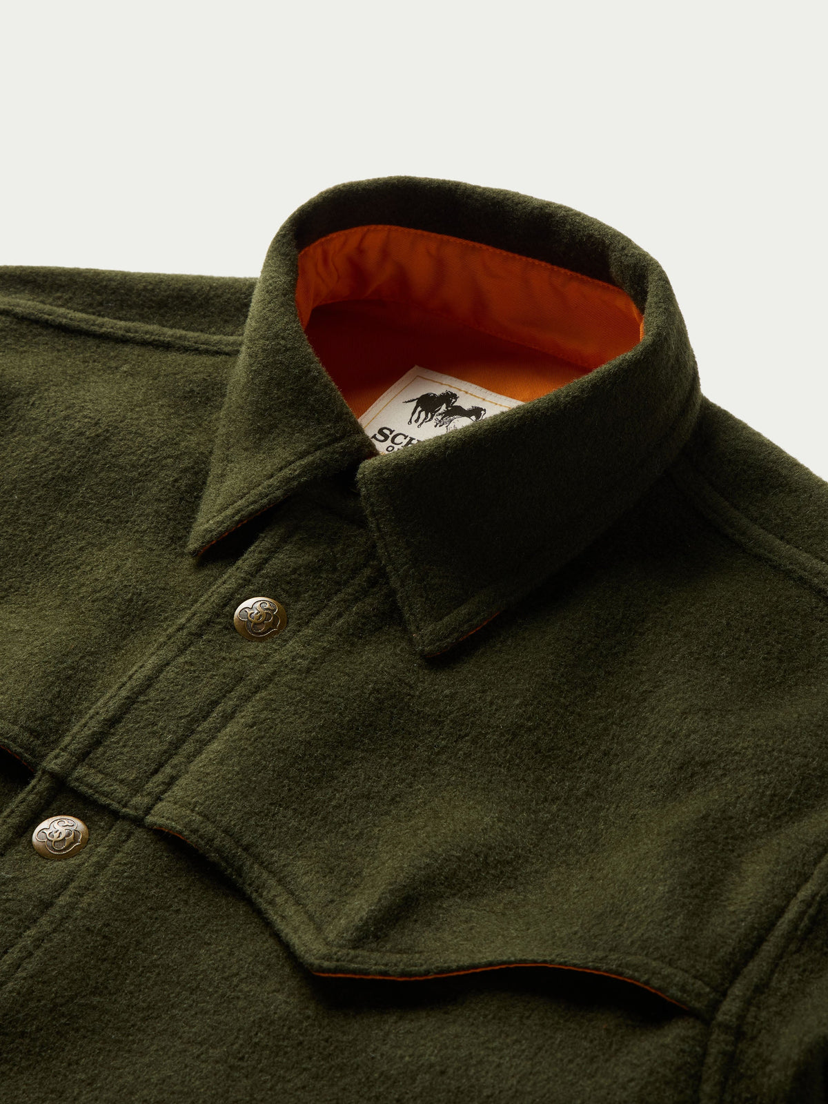 Schaefer Wool Overshirt Olive point collar lined in soft Tencel for comfort at the neck Kamas