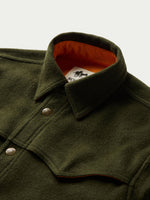 Schaefer Wool Overshirt Olive point collar lined in soft Tencel for comfort at the neck Kamas