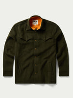 Schaefer Wool Overshirt Olive olive wool blend western overshirt with snap front mens western clothing Utah SKU 2103OL