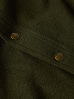 Schaefer Wool Overshirt Olive snap closures on the hidden chest pockets cowboy wear Park City