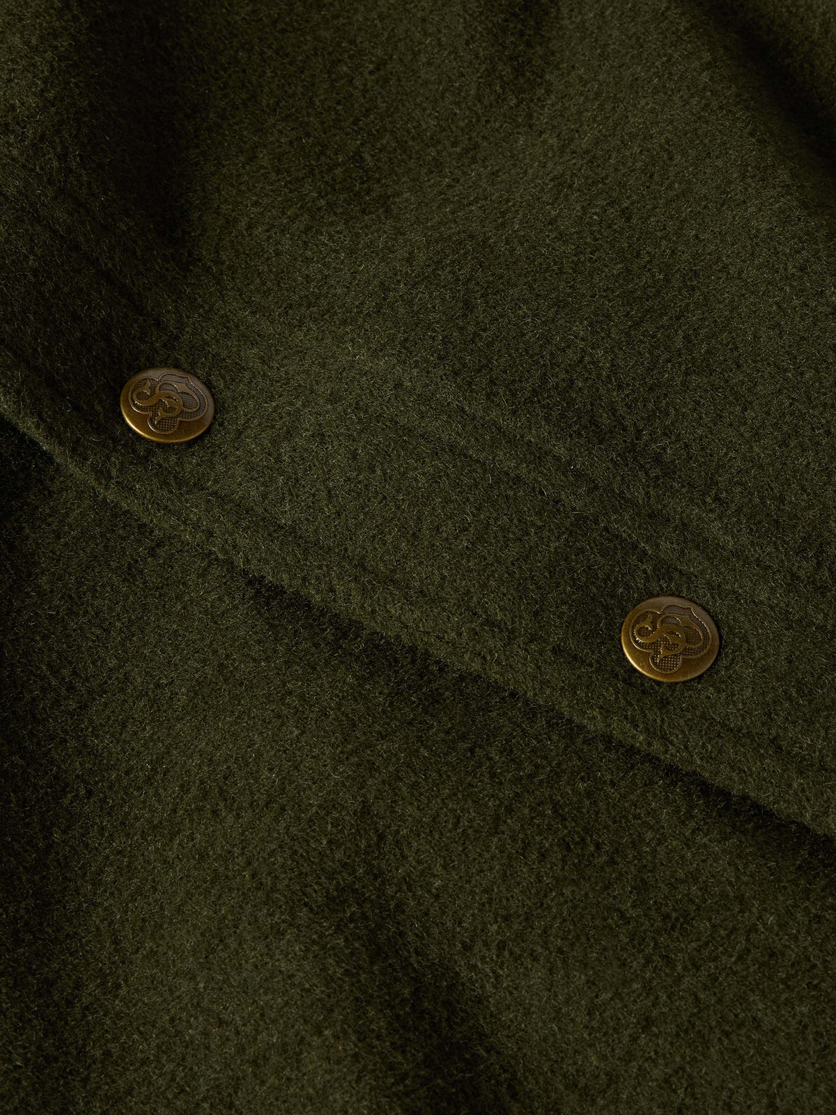 Schaefer Wool Overshirt Olive snap closures on the hidden chest pockets cowboy wear Park City