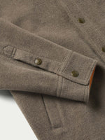 Schaefer Wool Overshirt Taupe lined cuffs that sit comfortably over a pearl snap rodeo