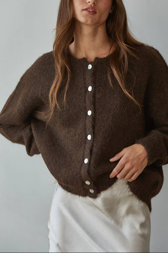 Callie Knit Round Neck Cardigan WOMENS brown sweater fall 2025 Boltranchstore.com