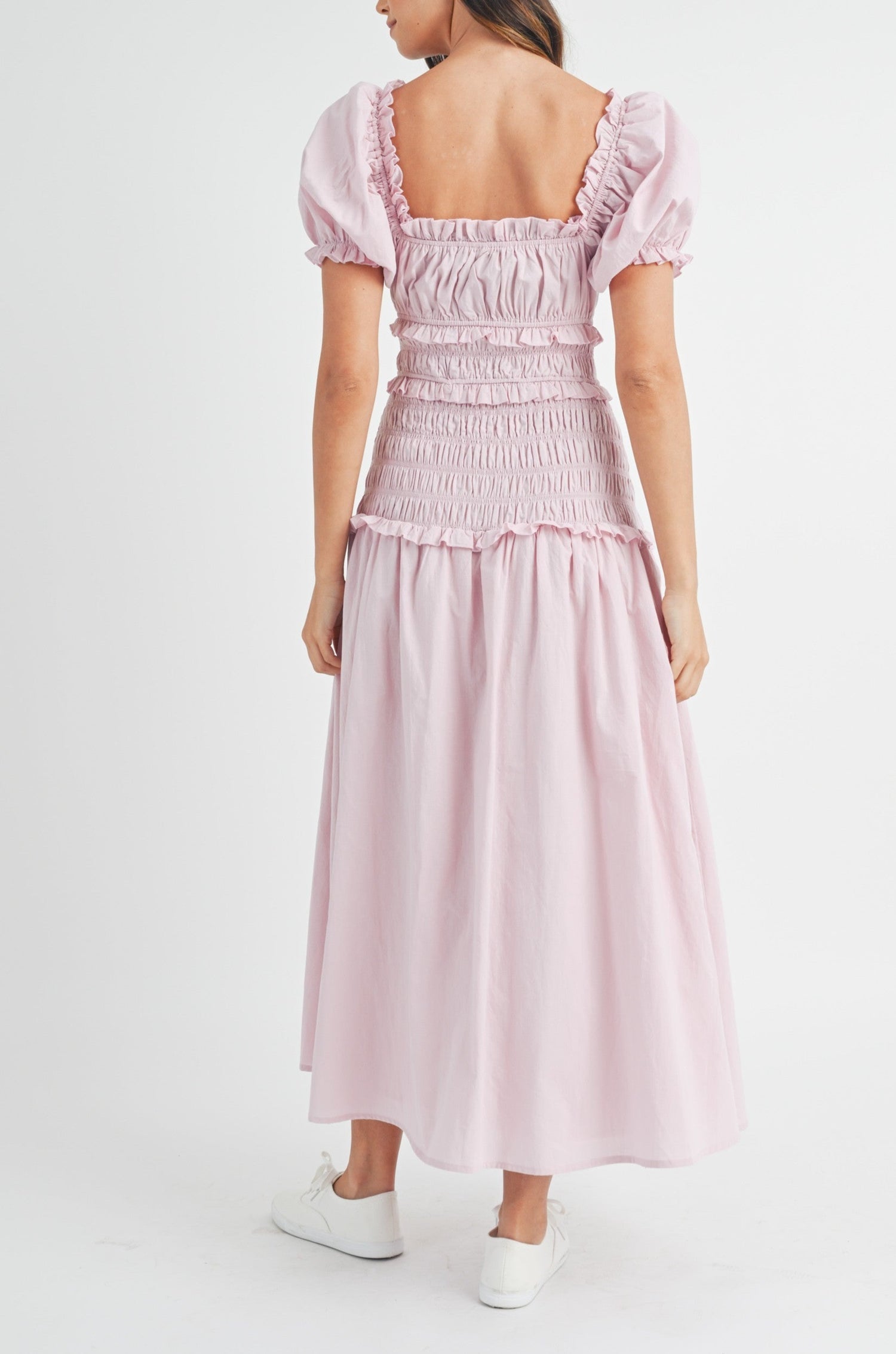 Puff Sleeve Smocked Tiered Midi Dress