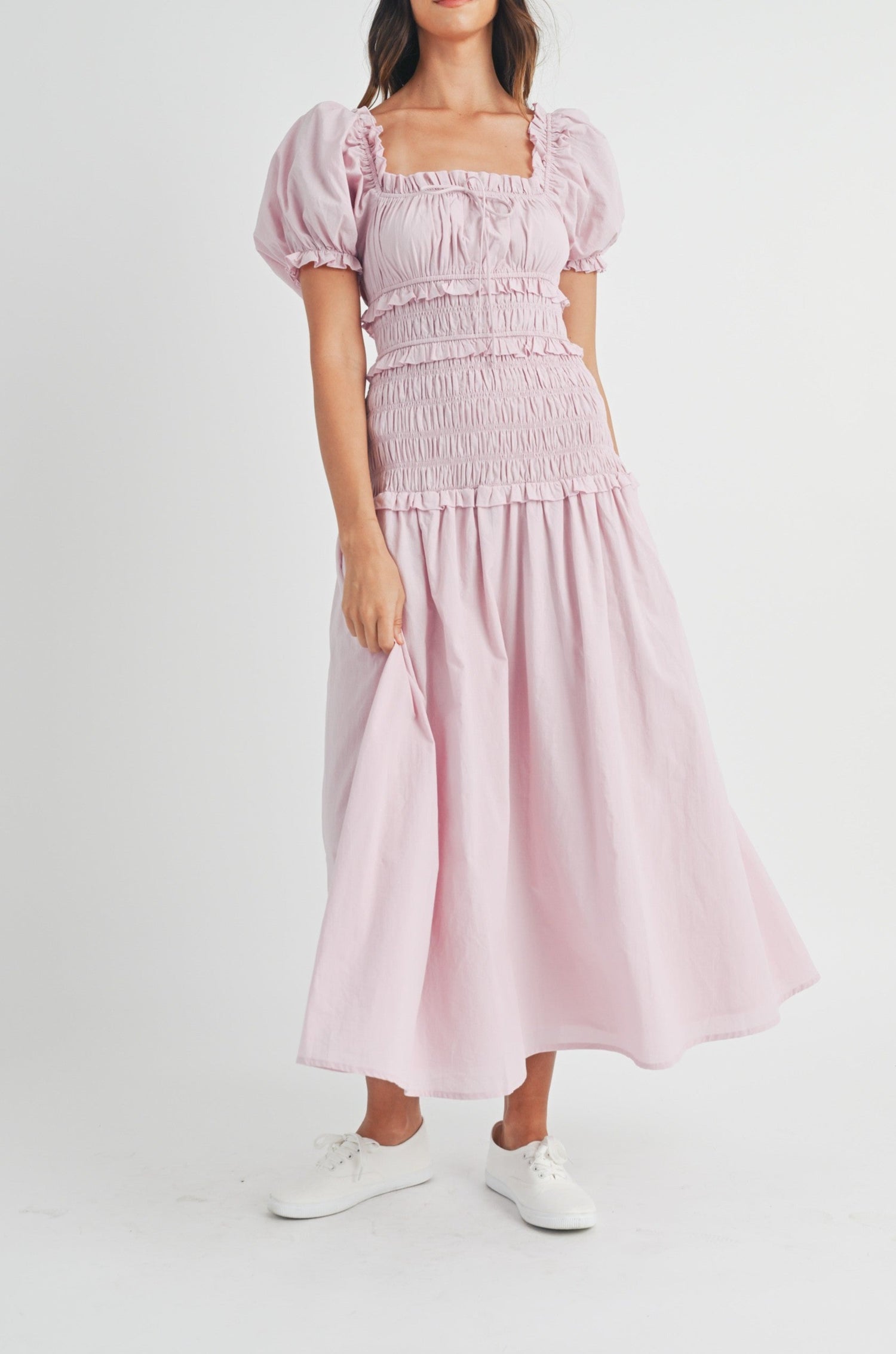 Puff Sleeve Smocked Tiered Midi Dress