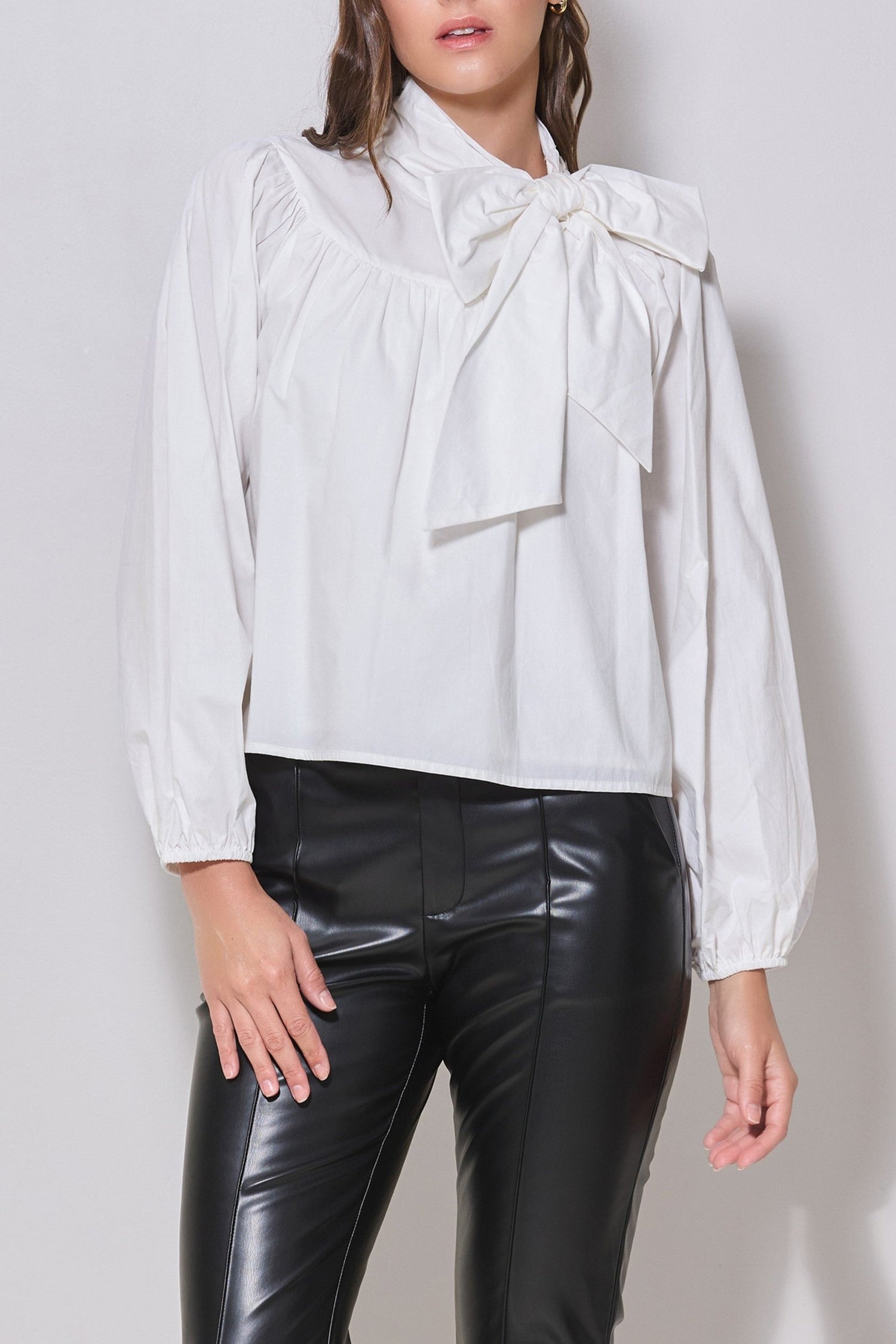 Bow Tie Neck Blouse - White