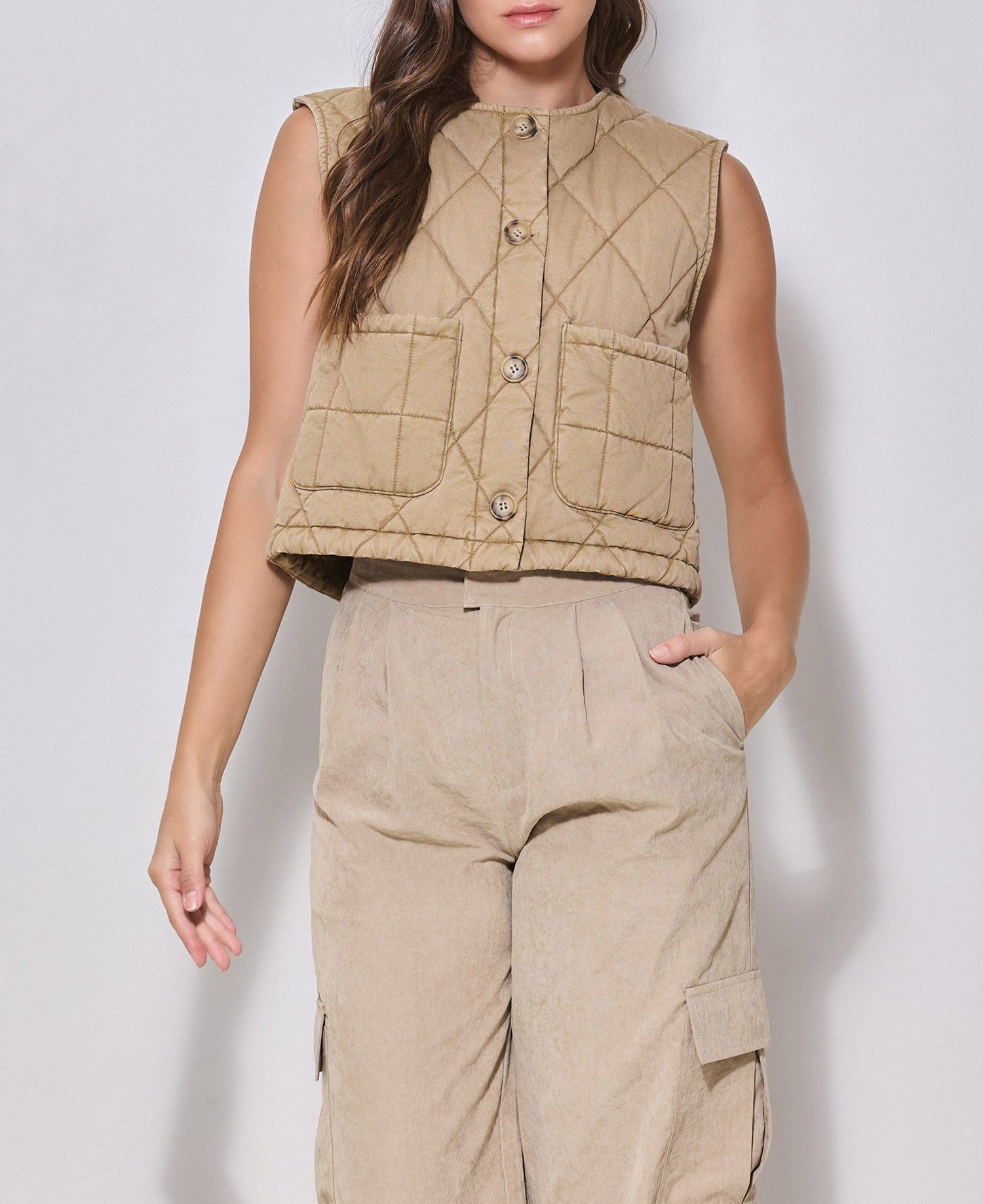 Quilted Womens Vest - Taupe