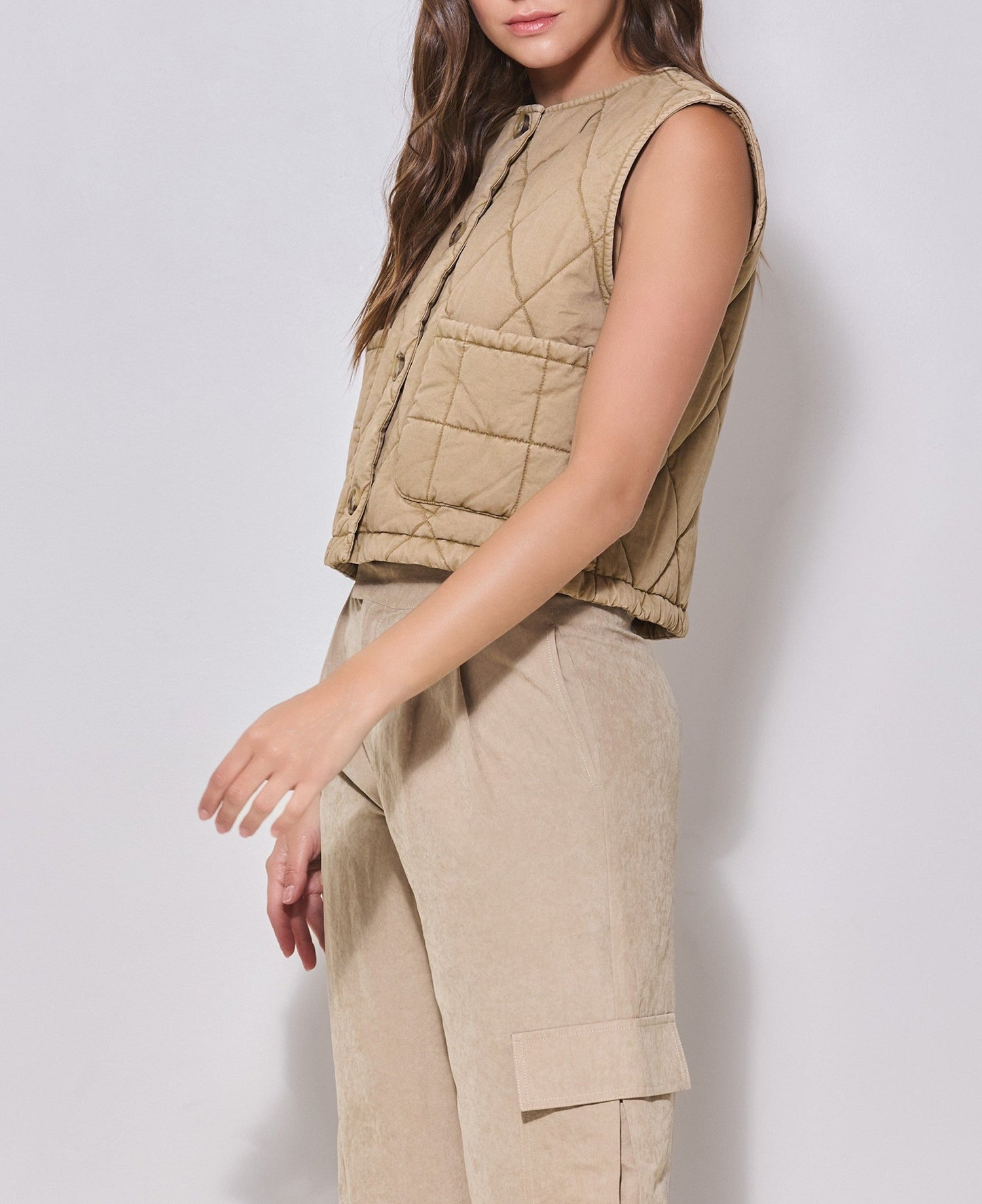 Quilted Womens Vest - Taupe