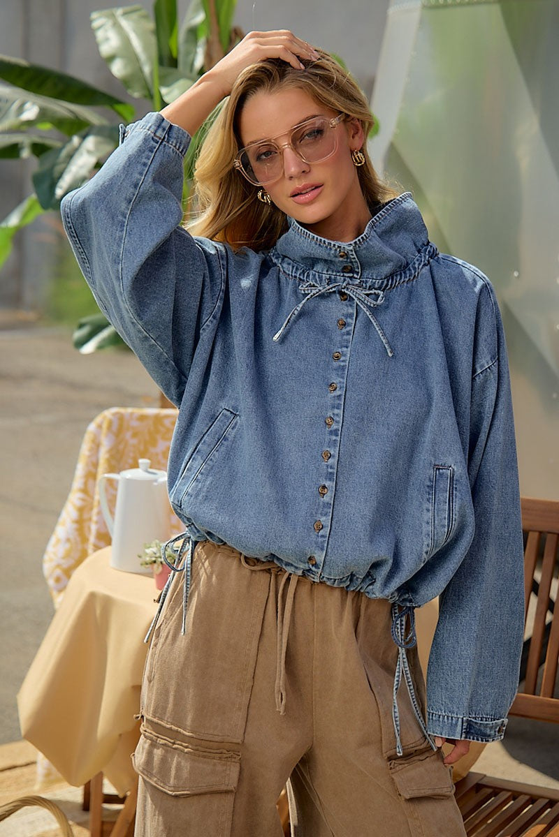 Kim Washed Denim Drawstring Jacket