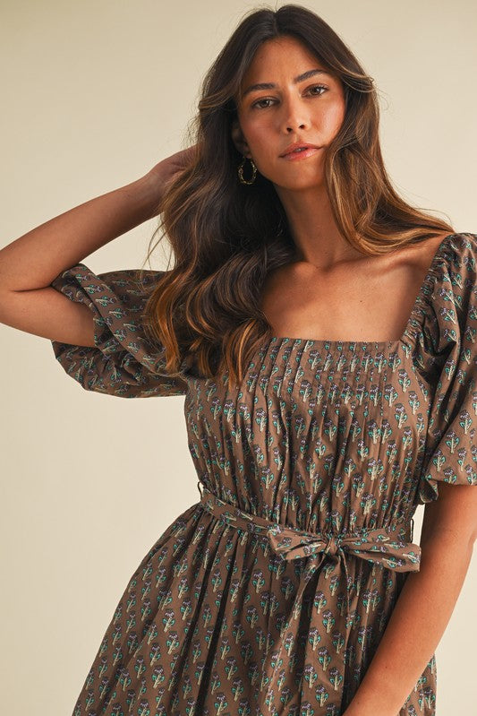 Shay Floral Pin Tuck Dress