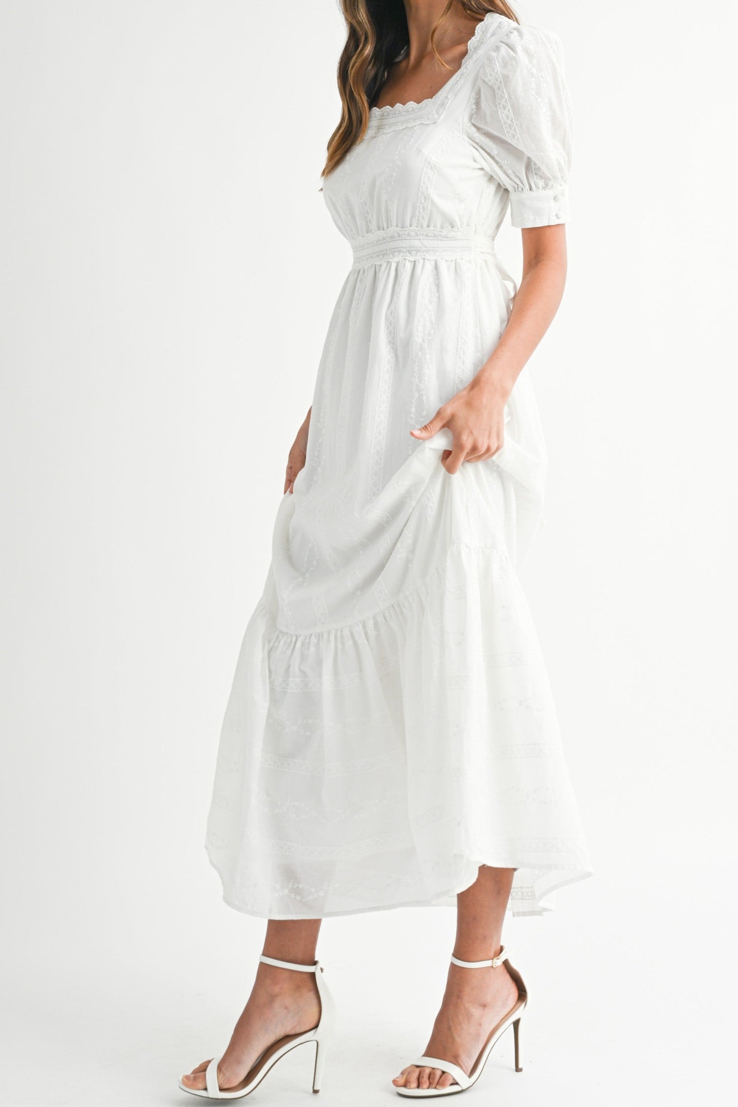 Allie Lace Puff Sleeves Midi Dress