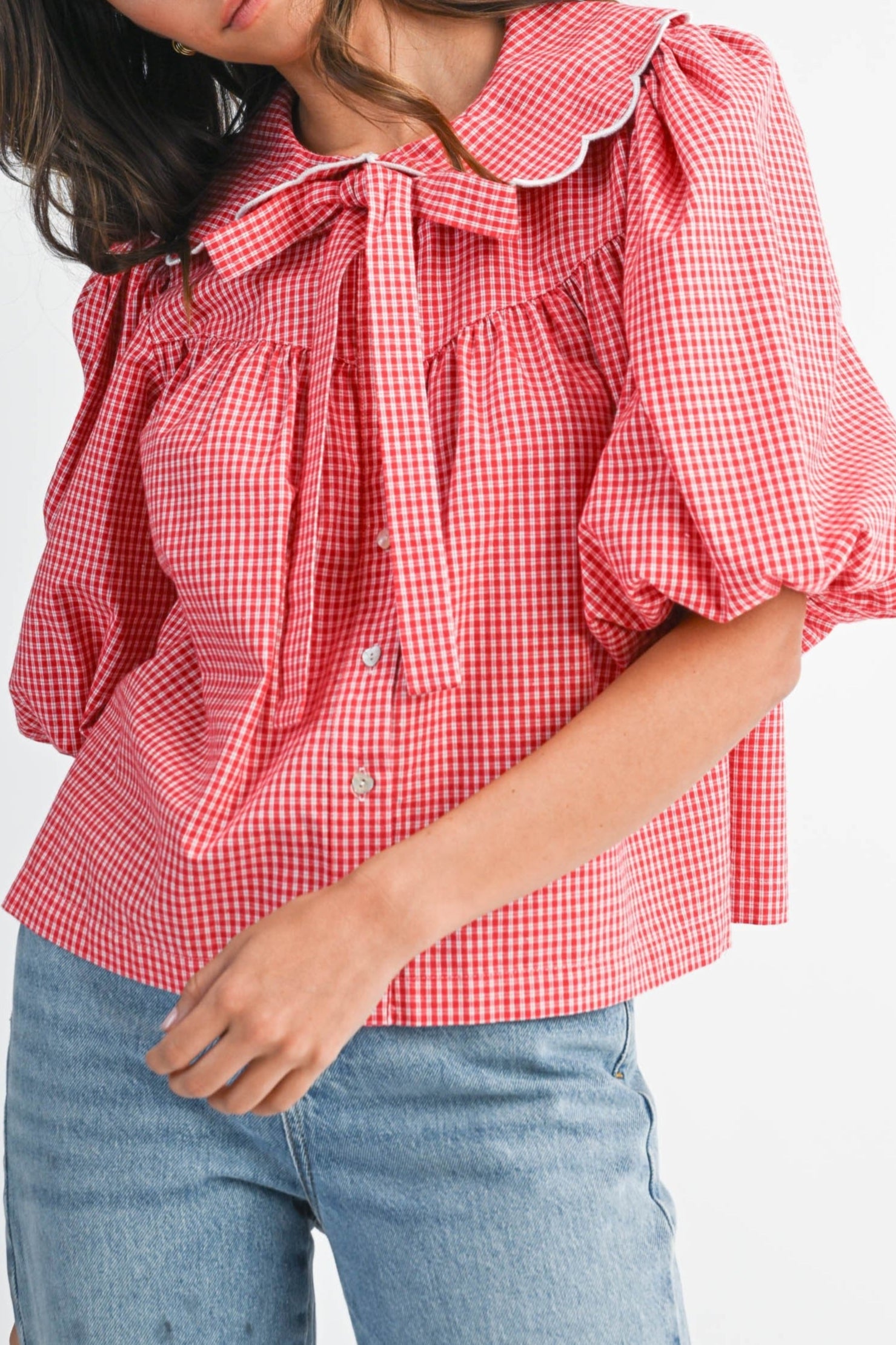 Anika Gingham Front Tie Shirt