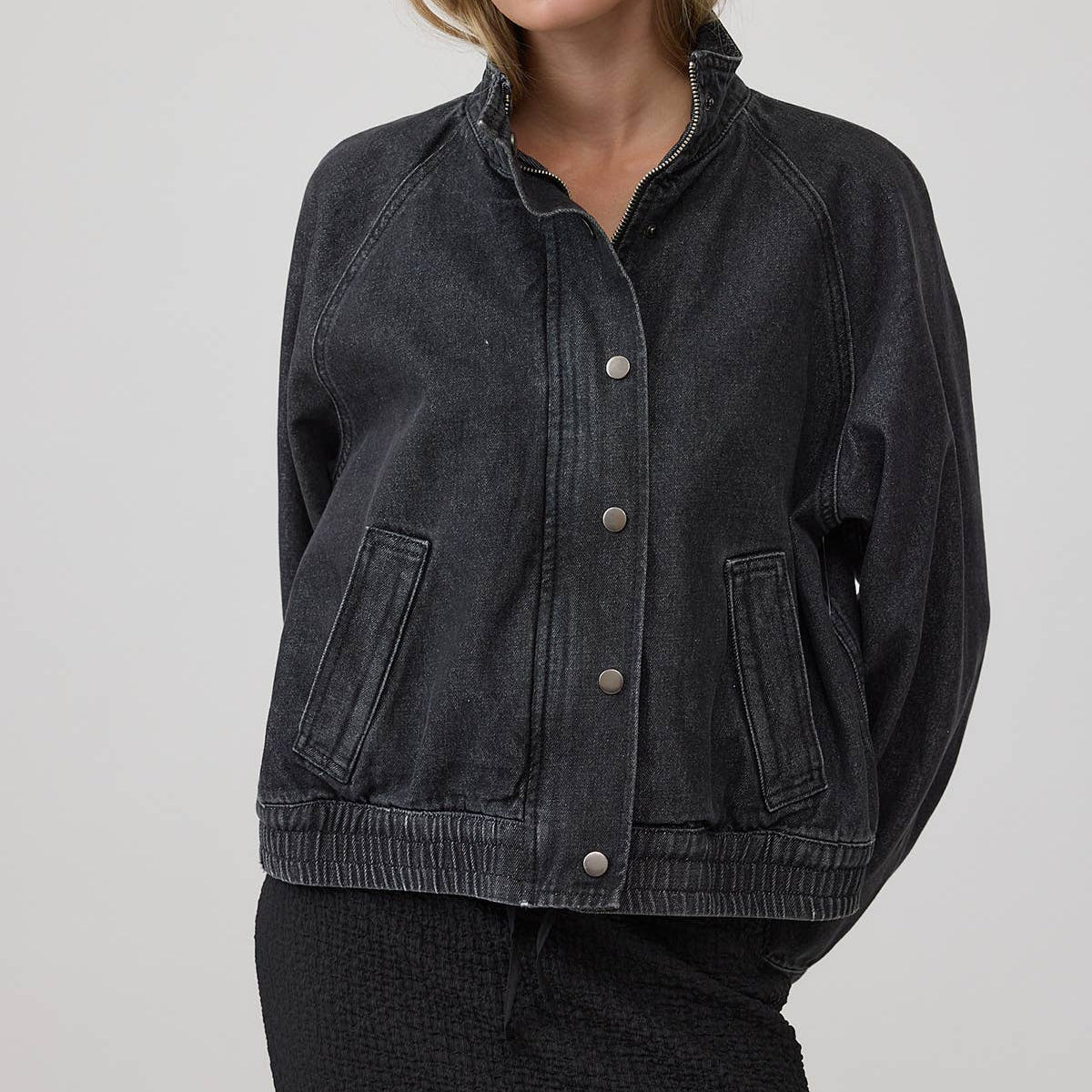 Washed Denim Bomber Jacket