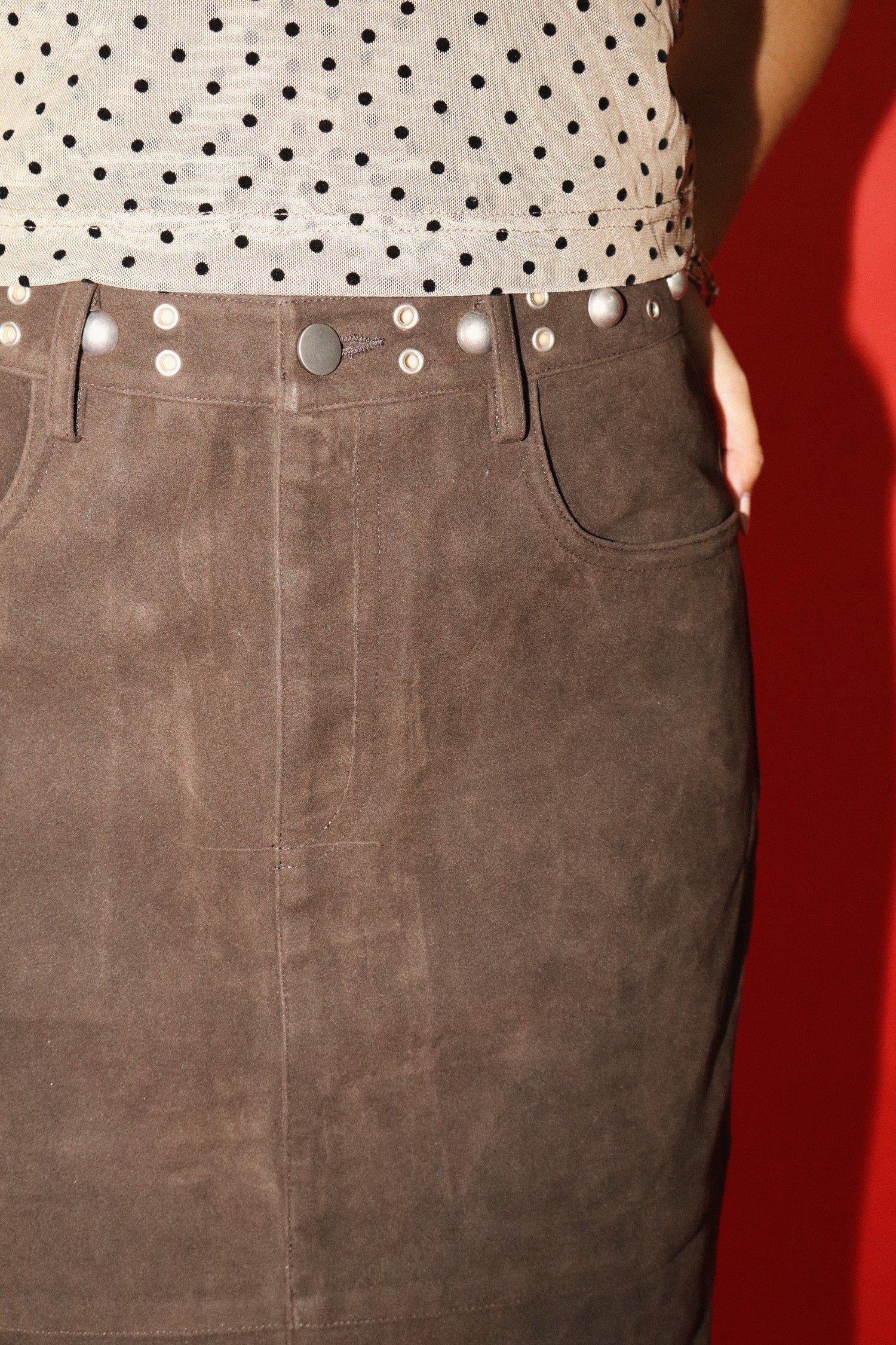 Studded Suede Midi Skirt