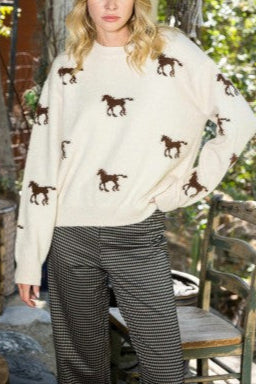 Horse sweater womens ivory horses western fashion Boltranchstore.com new arrival free shipping
