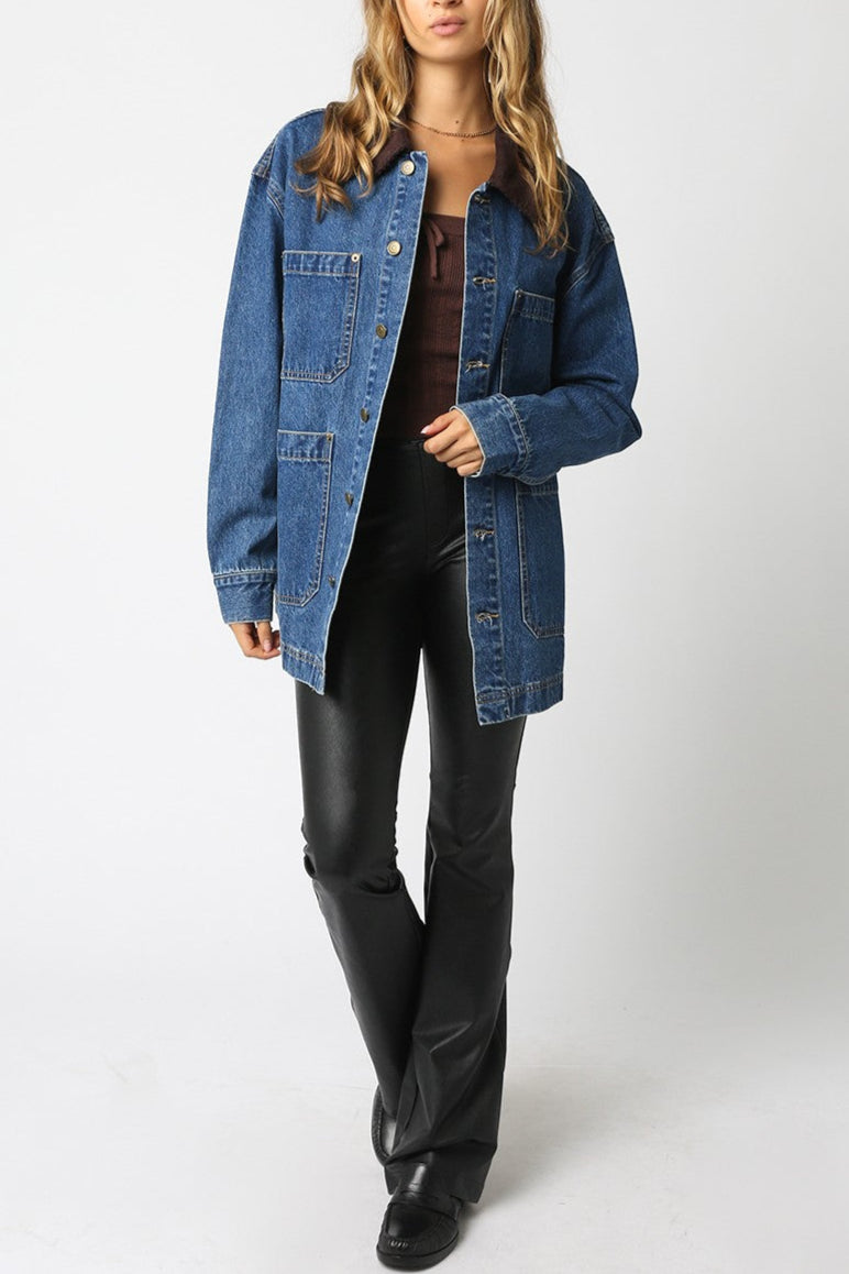 Olivaceous 2507-08LJB womens denim barn coat free shipping Boltranchstore.com popular viral long length