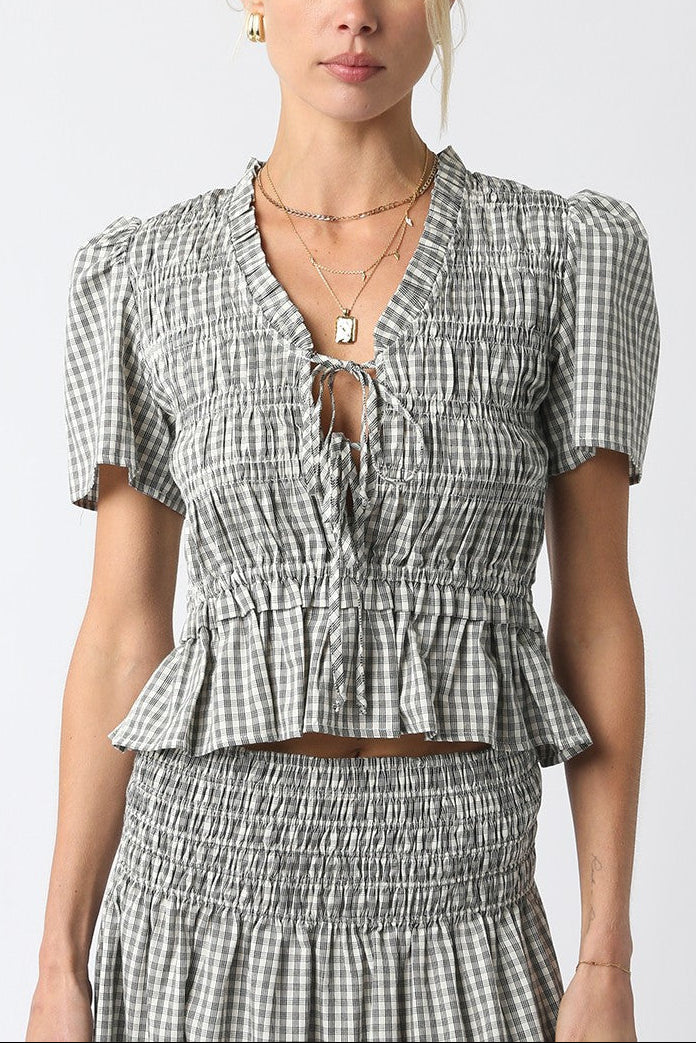 Rory Gingham Ruffled Top womens matching skirt and shirt set black and cream casual cute skirt outfit western fashion Boltranchstore.com free shipping