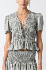 Rory Gingham Ruffled Top womens matching skirt and shirt set black and cream casual cute skirt outfit western fashion Boltranchstore.com free shipping