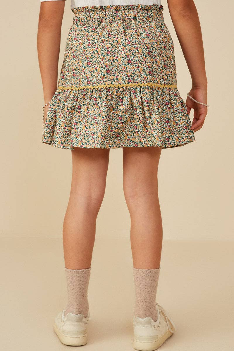 Girls Wavy Twill Trimmed Printed Skirt