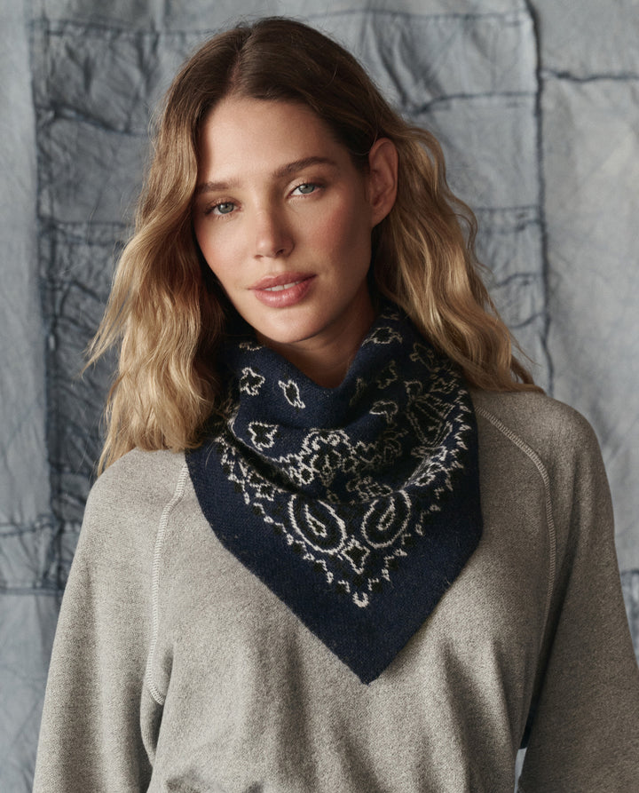 The Great The Bandana Kerchief a navy knitted kerchief at boltranchstore.com