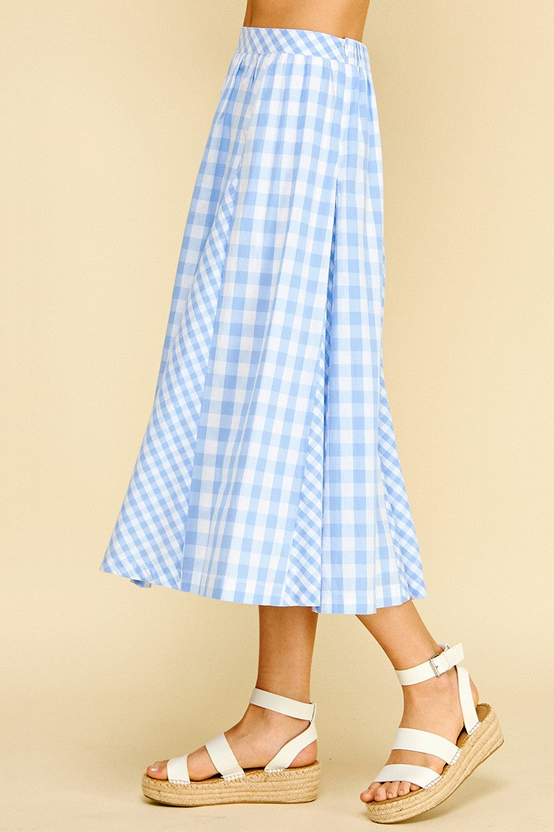 Jayda Pleated Gingham Skirt 6703S blue gingham pleated midi skirt womens western country Boltranchstore.com