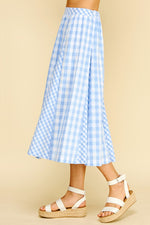 Jayda Pleated Gingham Skirt 6703S blue gingham pleated midi skirt womens western country Boltranchstore.com