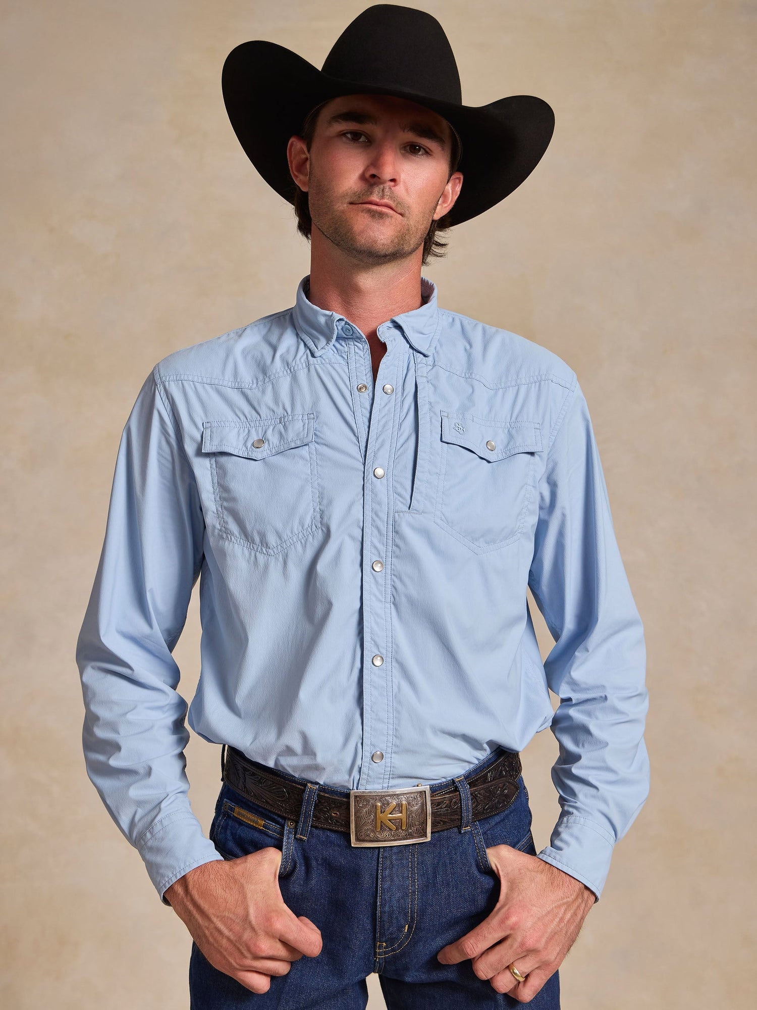 Schaefer Mens RangeTek Western Guide Snap Shirt Sky