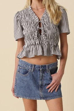 Gracie Striped Tie Front Peplum Top