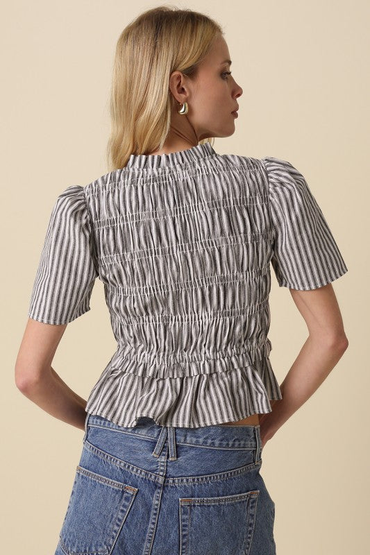 Gracie Striped Tie Front Peplum Top