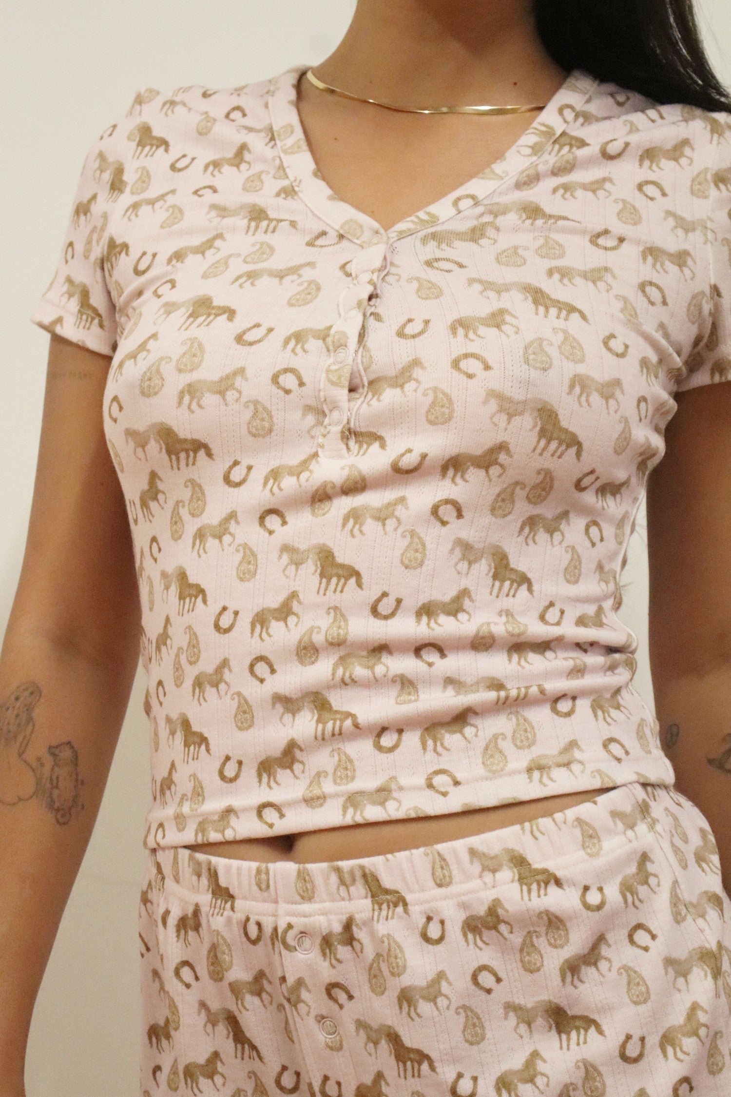 Lucky Horse Print Henley Top