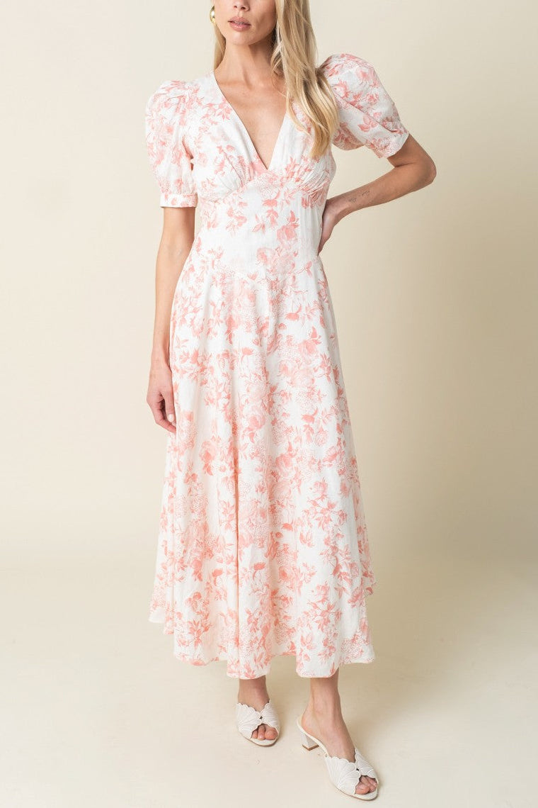 Arden blush dress olivaceous womens spring summer floral puff sleeve dress v neck Boltranchstore.com party wedding guest bridesmaid free shipping