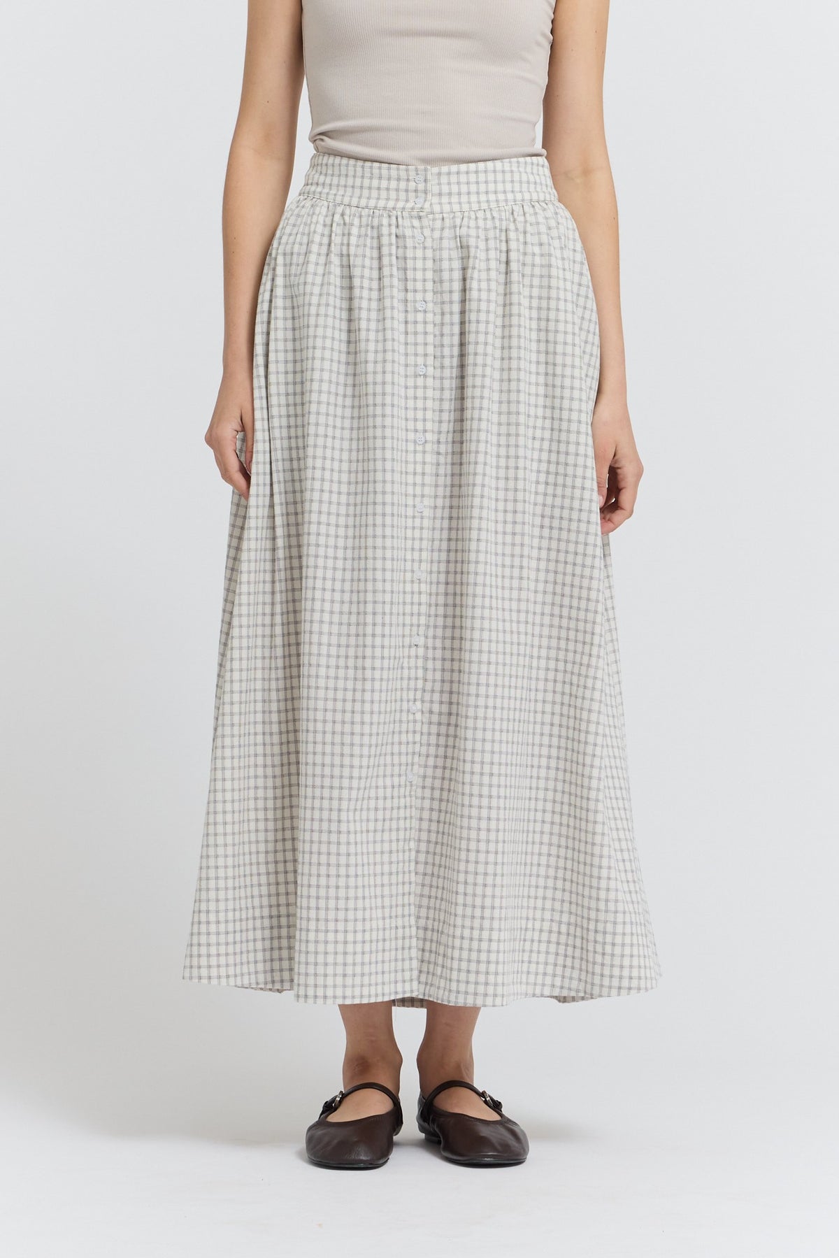 Pearl Plaid Skirt grade and gather 50732TP womens plaid skirt button down pockets Boltranchstore.com Free Shipping