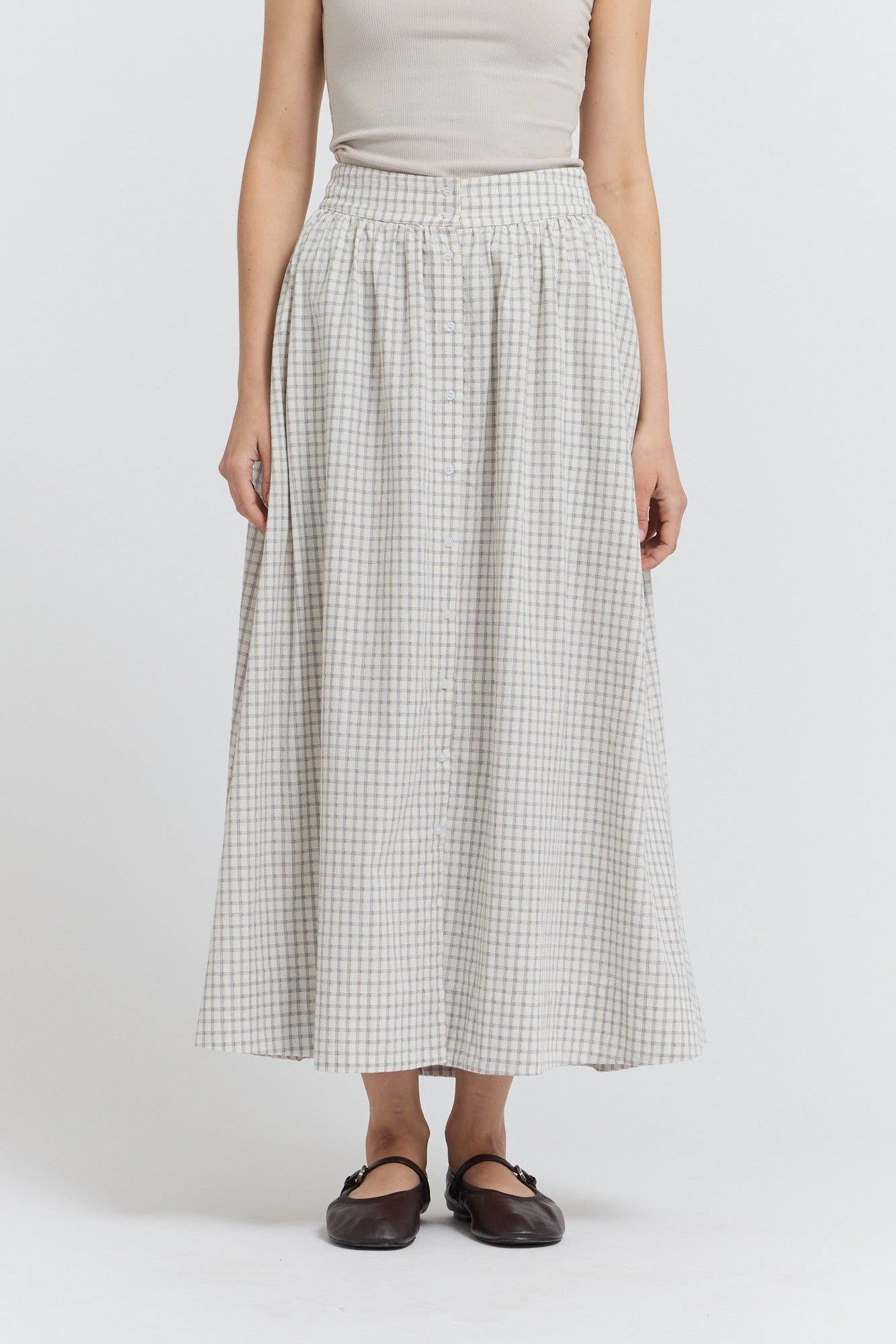 Pearl Plaid Skirt grade and gather 50732TP womens plaid skirt button down pockets Boltranchstore.com Free Shipping