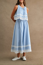 Charlotte Lace Skirt and Top Set Blue lace pretty womans skirt and sleeveless top Boltranchstore.com ballerina farm fashion 