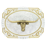 25815-767 Montana Silversmiths Cowboy Cameo Buckle with Longhorn at boltranchstore.com free shipping in stock Belt buckle with gold bull head design