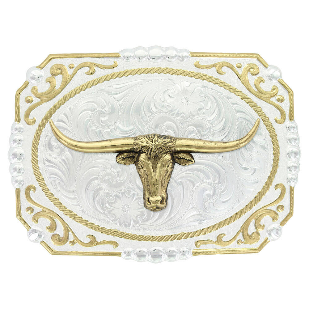 25815-767 Montana Silversmiths Cowboy Cameo Buckle with Longhorn at boltranchstore.com free shipping in stock Belt buckle with gold bull head design