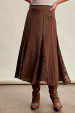 womens lace skirt in a dark olive green brown color perfect western fashion skirt with a feminine lace touch sold at Bolt Ranch Store