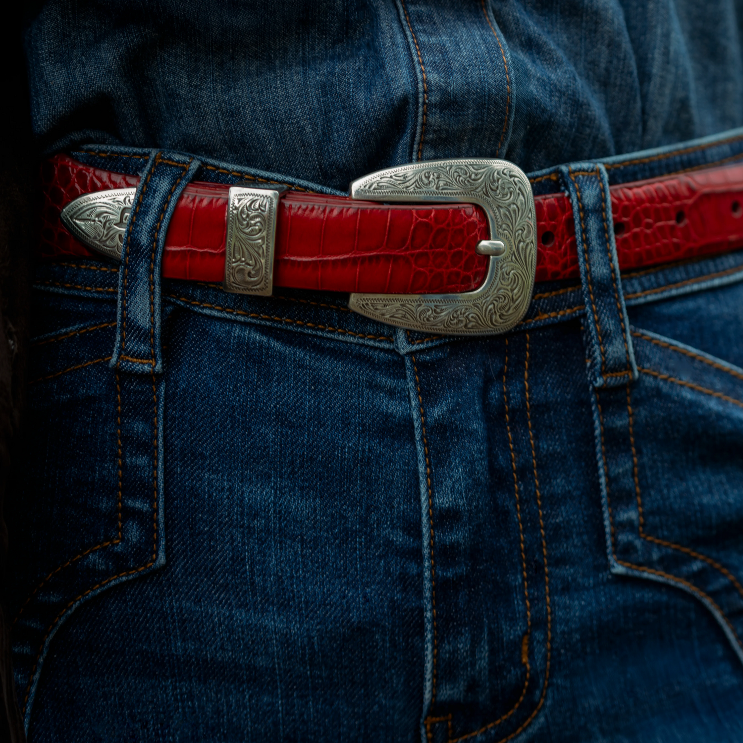 Stetson Croco Print Tapered Red Belt