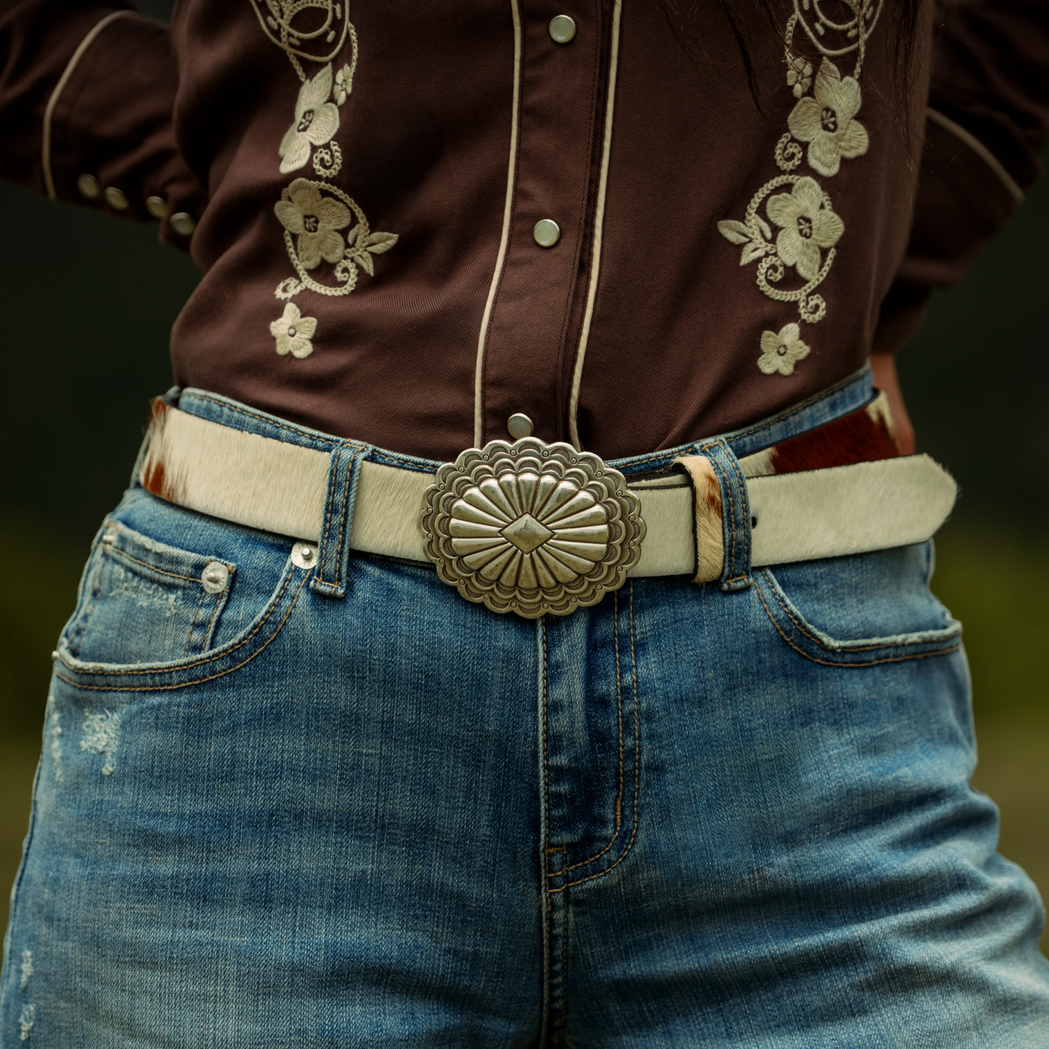 Stetson Hair On Hide Southwestern Buckle Belt