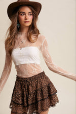 Listicle Sheer Lace Long Sleeve Top Ecru ecru sheer floral lace top with long sleeves womens western boutique Utah SKU LT1354ECRU