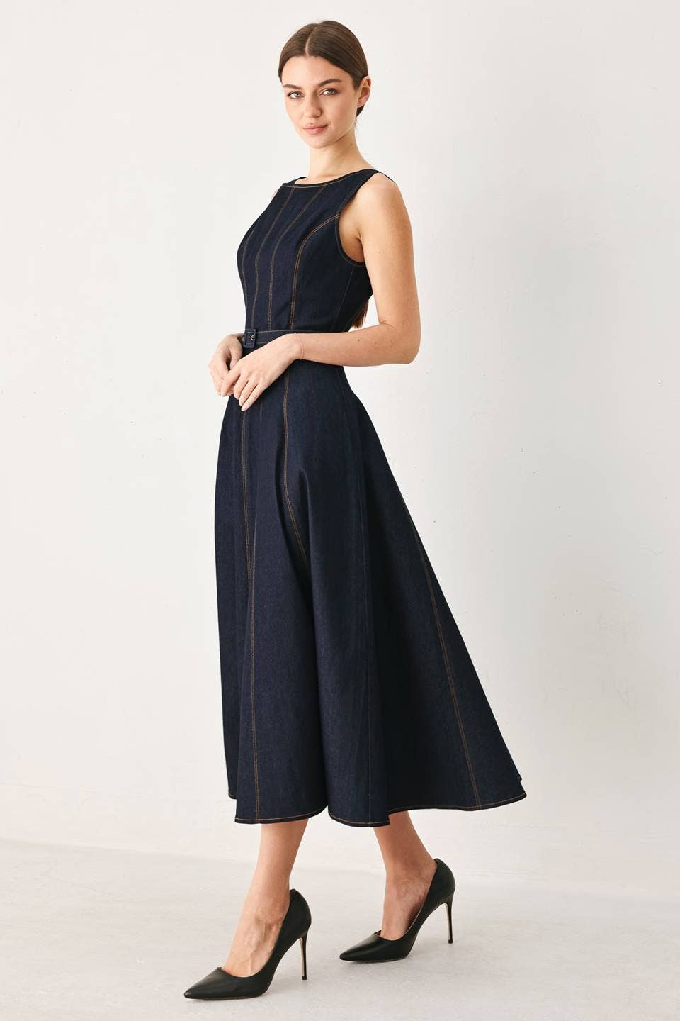 Flying Tomato Denim Midi Dress back zipper closure for a clean fitted look Kamas