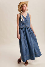 Rodeo womens western boutique womens fashion Denim Vest Detail Maxi Dress Drift Blue SKU LD1621DFB Boltranchstore.com free shipping