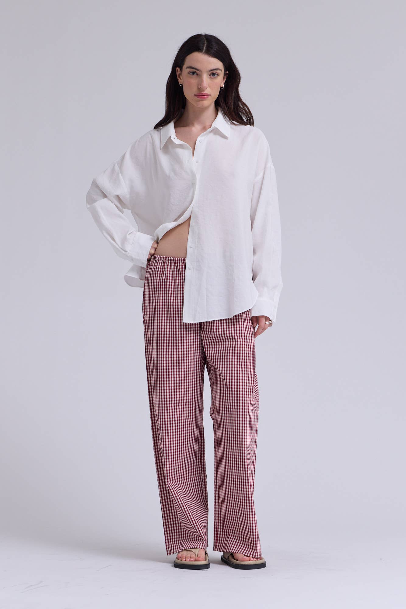 Isabella Gingham Relaxed Fit Cotton Pants