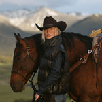 Stetson Oversized Leather Down Fill Vest quilted leather vest layered for winter western fashion
